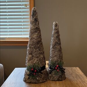 2 Faux Fur Christmas Trees Table Decor